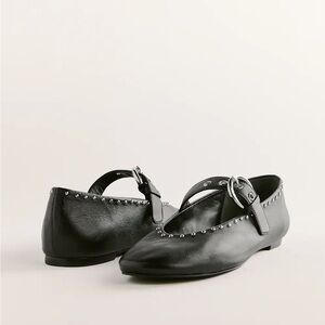 Reformation Bethany Studded Black Leather Ballet Flats